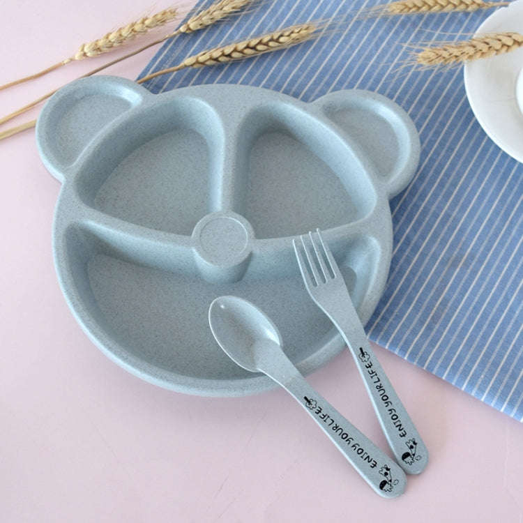 3 PCS/Set Baby Bowl+Spoon+Fork Feeding Food Tableware Cartoon Bear Kids Dishes Eating Dinnerware(...