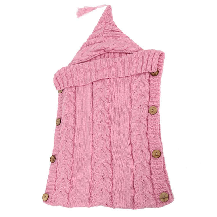 Children Sweater Wooden Button Tassel Hat Baby Hooded Sleeping Bag, Size:One Size(Pink)