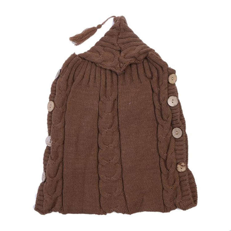 Children Sweater Wooden Button Tassel Hat Baby Hooded Sleeping Bag, Size:One Size(Brown)