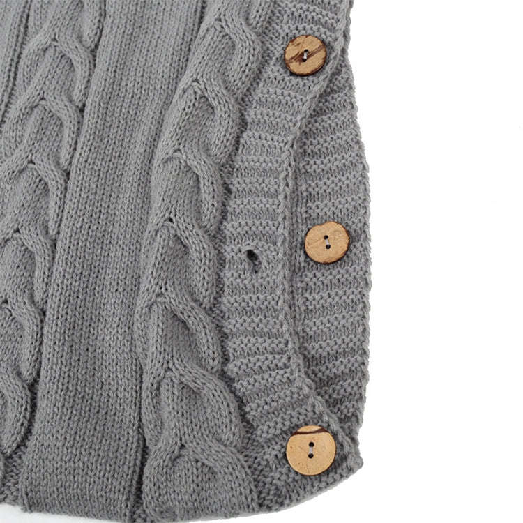 Children Sweater Wooden Button Tassel Hat Baby Hooded Sleeping Bag, Size:One Size(Brown)