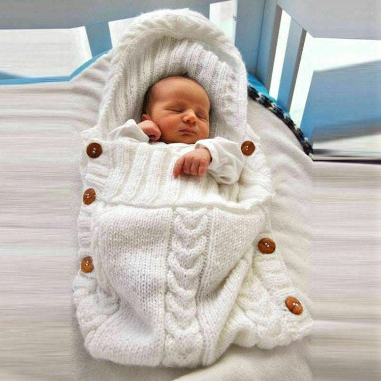 Children Sweater Wooden Button Tassel Hat Baby Hooded Sleeping Bag, Size:One Size(Brown)