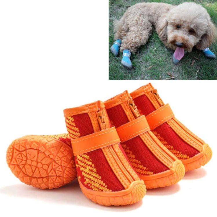 4 PCS / Set Breathable Non-slip Wear-resistant Dog Shoes Pet Supplies, Size: 4.3x4.8cm(Red Orange)