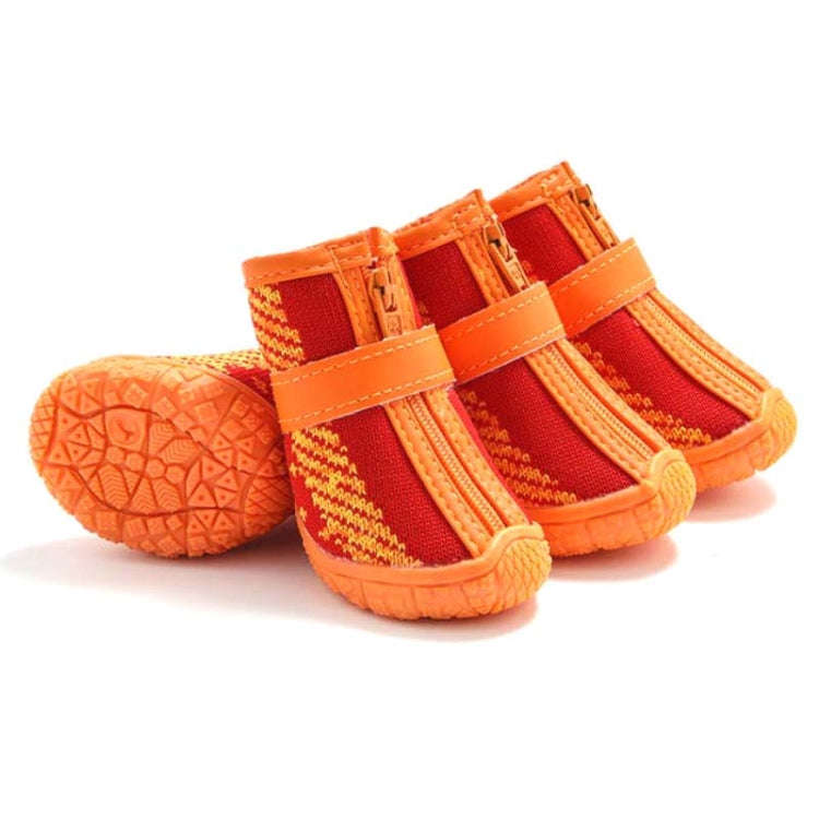 4 PCS / Set Breathable Non-slip Wear-resistant Dog Shoes Pet Supplies, Size: 4.3x4.8cm(Red Orange)