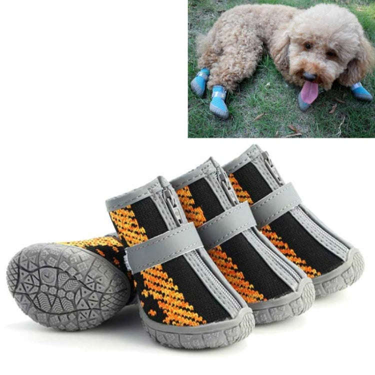 4 PCS / Set Breathable Non-slip Wear-resistant Dog Shoes Pet Supplies, Size: 4.8x5.3cm(Black Orange)