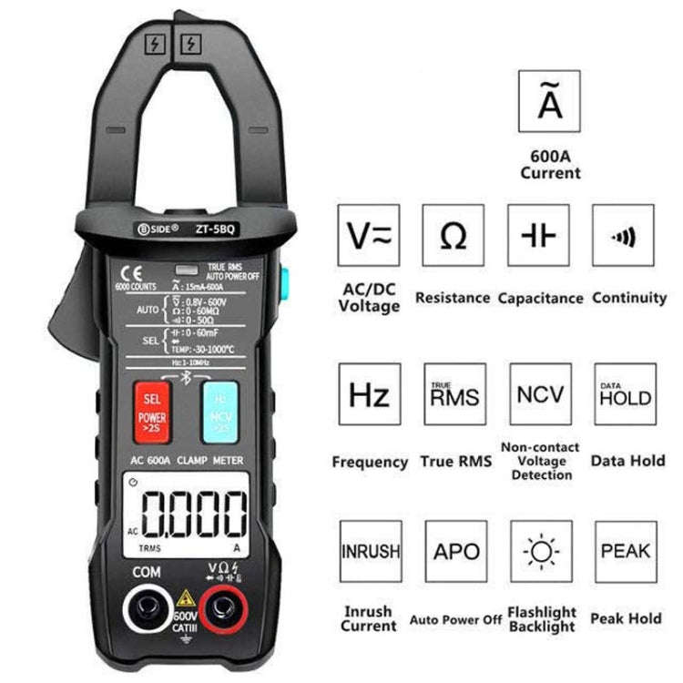 BSIDE  Bluetooth 5.0 6000 Words High Precision Smart AC Clamp Meter, Specification: ZT-5BQ+C3140 ...