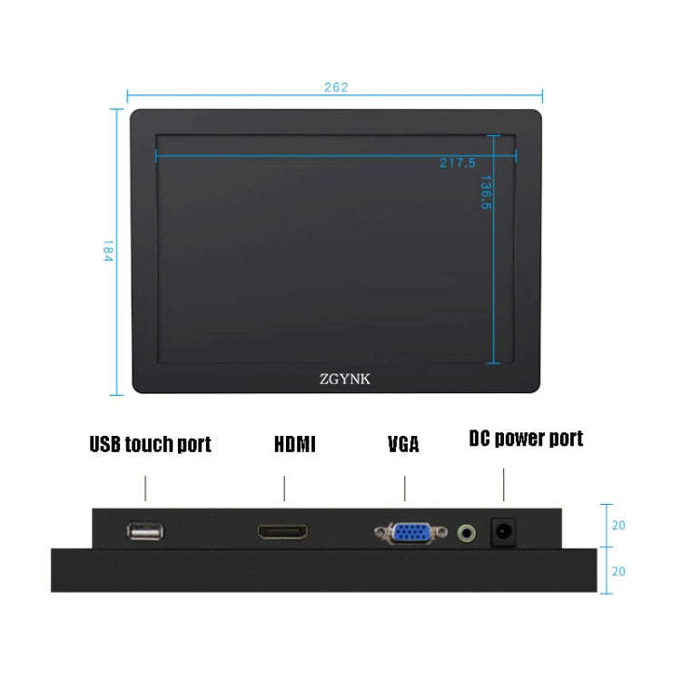 ZGYNK KQ101 HD Embedded Display Industrial Screen, Size: 10 inch, Style:Embedded