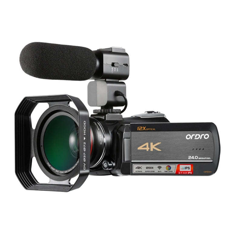 ORDRO AC5 4K HD Night Vision WiFi 12X Optical Zoom Digital Video DV Camera Camcorder, Style:Stand...