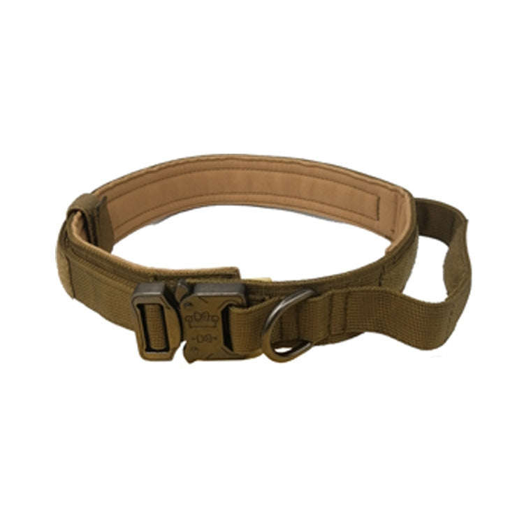Nylon Thickened Large And Medium-Sized Dog Traction Collar Pet Collar, Size:XL(Khaki+Light Button)