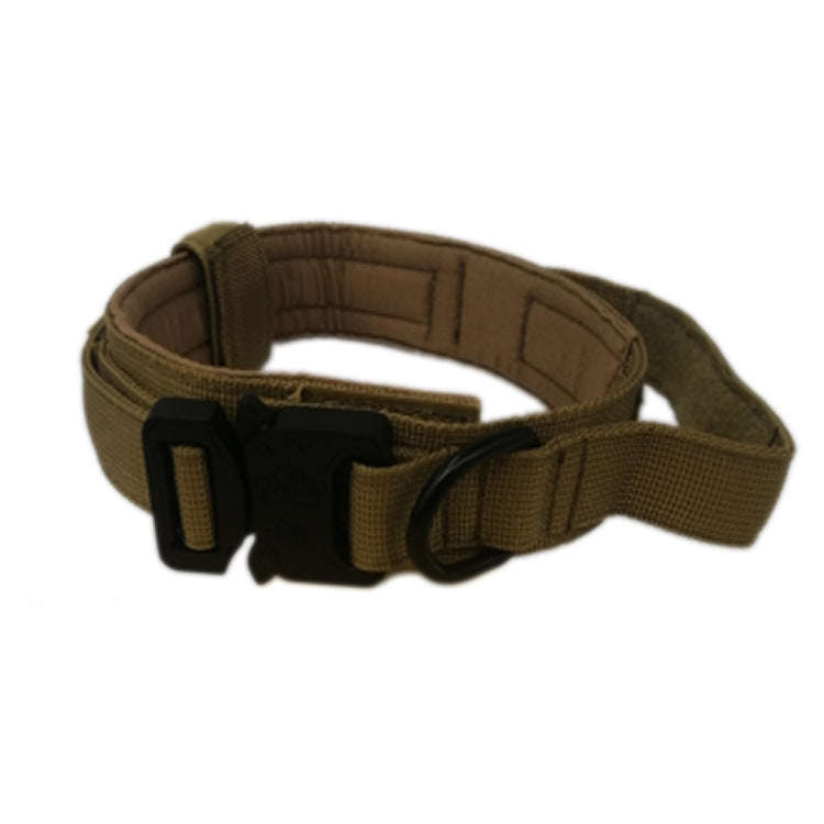 Nylon Thickened Large And Medium-Sized Dog Traction Collar Pet Collar, Size:XL(Khaki+Black Button)