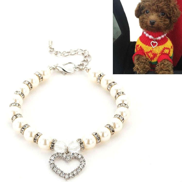 Pet Supplies Pearl Necklace Pet Collars Cat and Dog Accessories, Size:S(White)