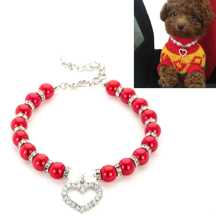 Pet Supplies Pearl Necklace Pet Collars Cat and Dog Accessories, Size:M(Red)