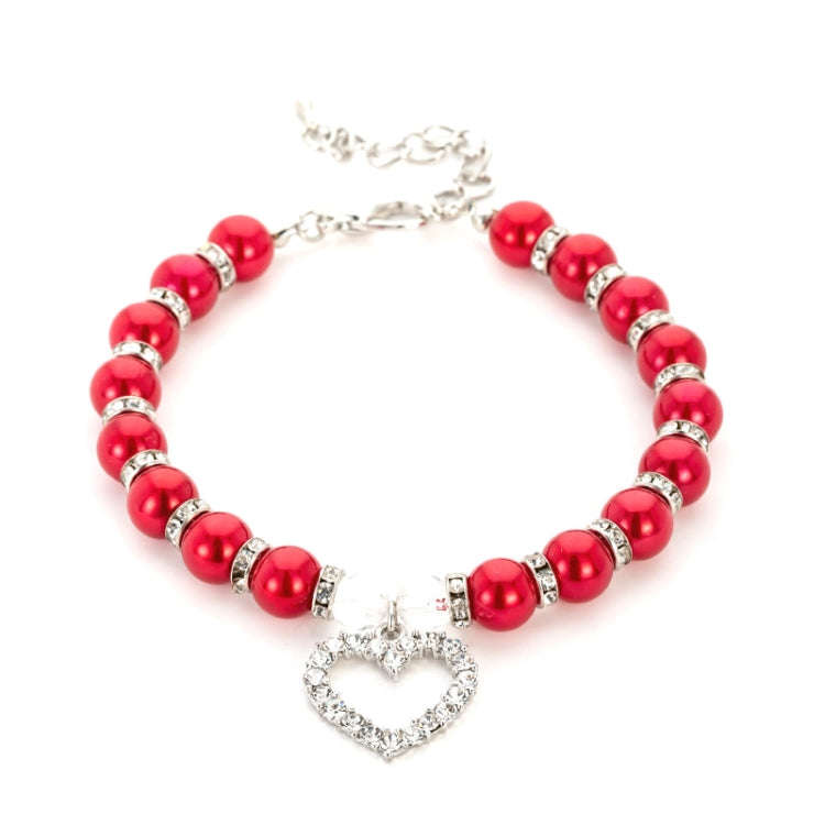 Pet Supplies Pearl Necklace Pet Collars Cat and Dog Accessories, Size:M(Red)