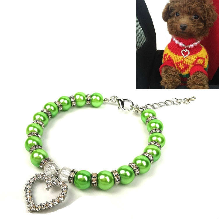 Pet Supplies Pearl Necklace Pet Collars Cat and Dog Accessories, Size:M(Green)