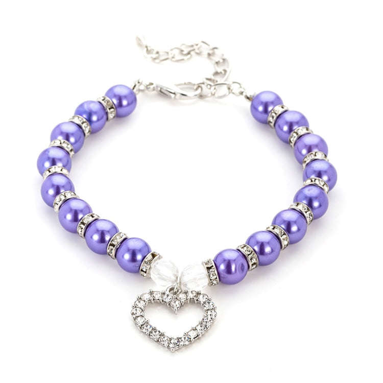 Pet Supplies Pearl Necklace Pet Collars Cat and Dog Accessories, Size:M(Purple)