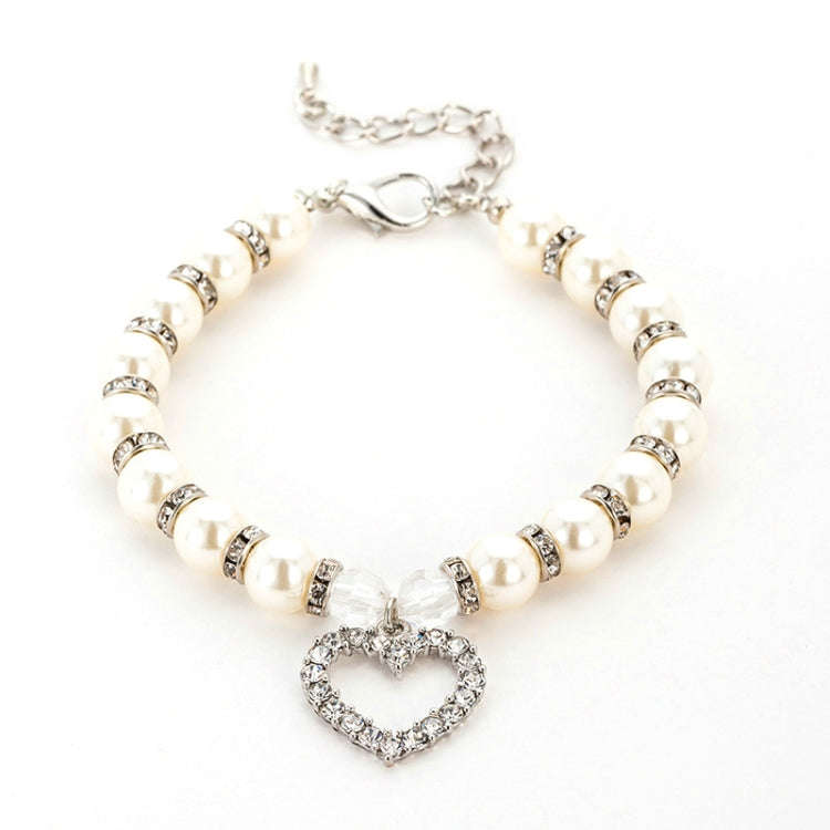 Pet Supplies Pearl Necklace Pet Collars Cat and Dog Accessories, Size:M(White)