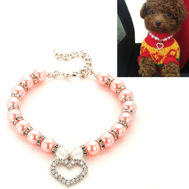 Pet Supplies Pearl Necklace Pet Collars Cat and Dog Accessories, Size:M(Pink)