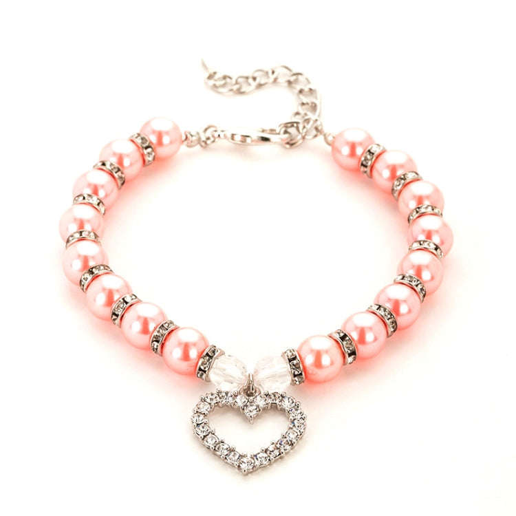 Pet Supplies Pearl Necklace Pet Collars Cat and Dog Accessories, Size:M(Pink)