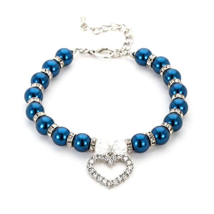 Pet Supplies Pearl Necklace Pet Collars Cat and Dog Accessories, Size:M(Dark Blue)