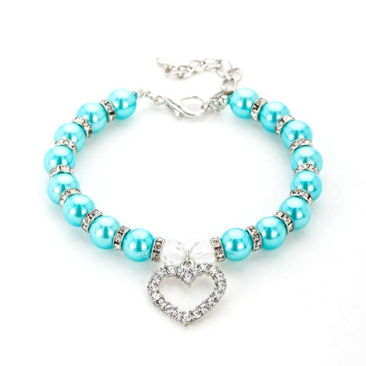 Pet Supplies Pearl Necklace Pet Collars Cat and Dog Accessories, Size:L(Lake Blue)