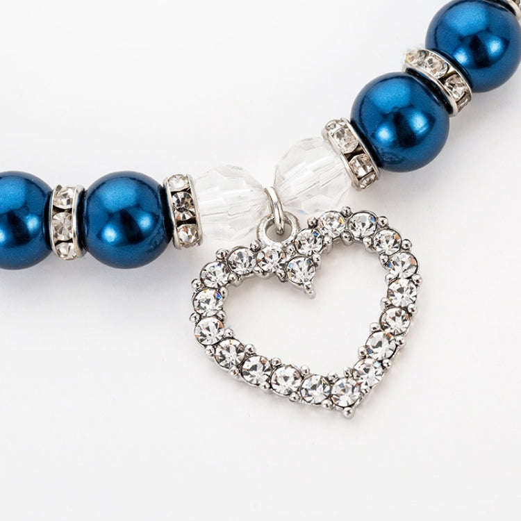 Pet Supplies Pearl Necklace Pet Collars Cat and Dog Accessories, Size:L(Lake Blue)