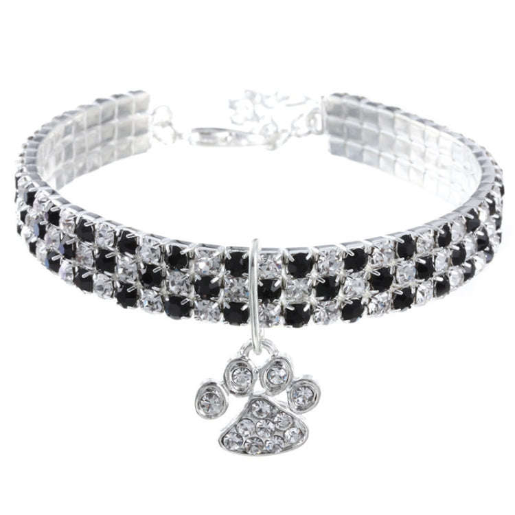 Pet Collar Diamond Elastic Cat And Dog Necklace Jewelry, Size:S(Black White)