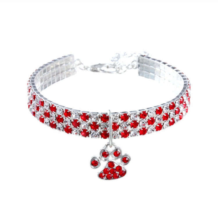 Pet Collar Diamond Elastic Cat And Dog Necklace Jewelry, Size:M(Red White)