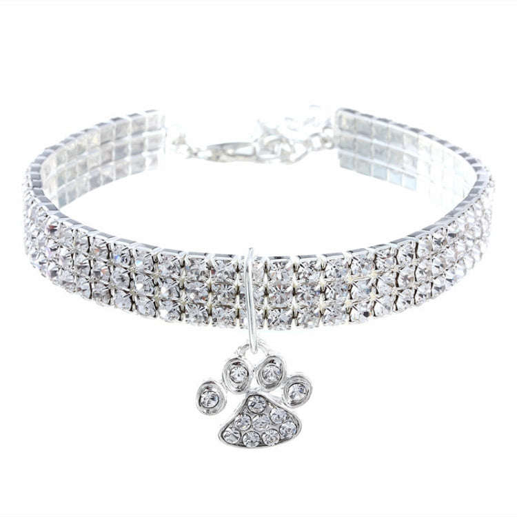 Pet Collar Diamond Elastic Cat And Dog Necklace Jewelry, Size:L(White)