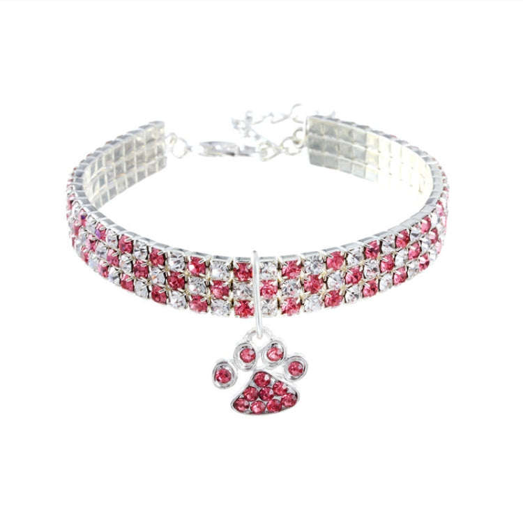 Pet Collar Diamond Elastic Cat And Dog Necklace Jewelry, Size:L(Pink White)