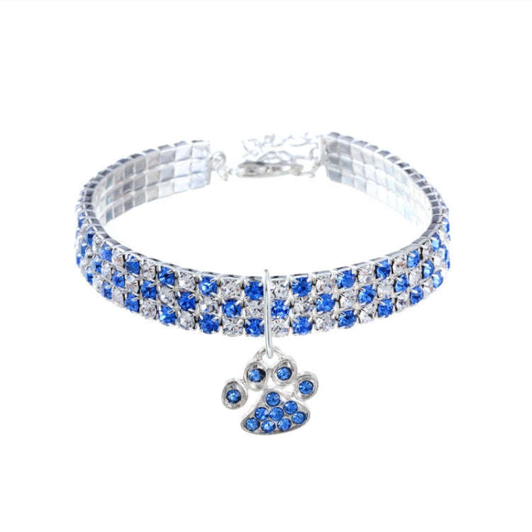Pet Collar Diamond Elastic Cat And Dog Necklace Jewelry, Size:L(Blue White)