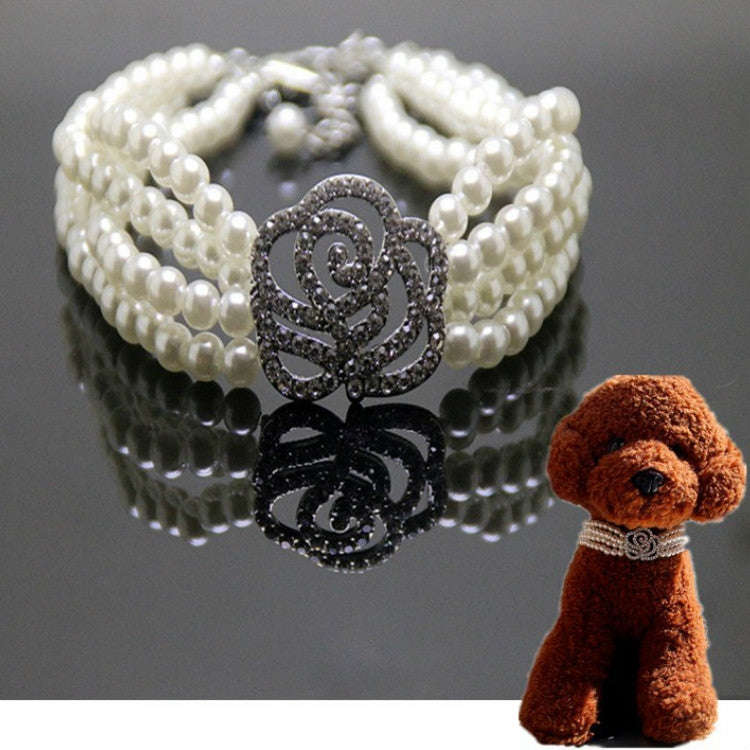 Pearl Dot Diamond Rose Flower Pet Decoration Supplies, Size: L(White)