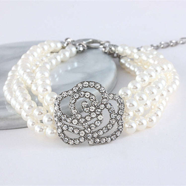 Pearl Dot Diamond Rose Flower Pet Decoration Supplies, Size: L(White)