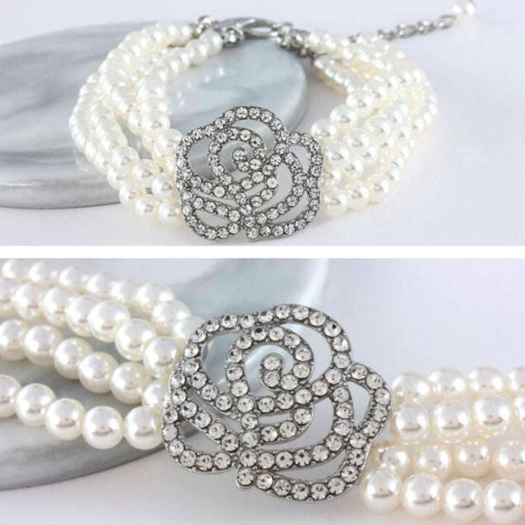 Pearl Dot Diamond Rose Flower Pet Decoration Supplies, Size: L(White)