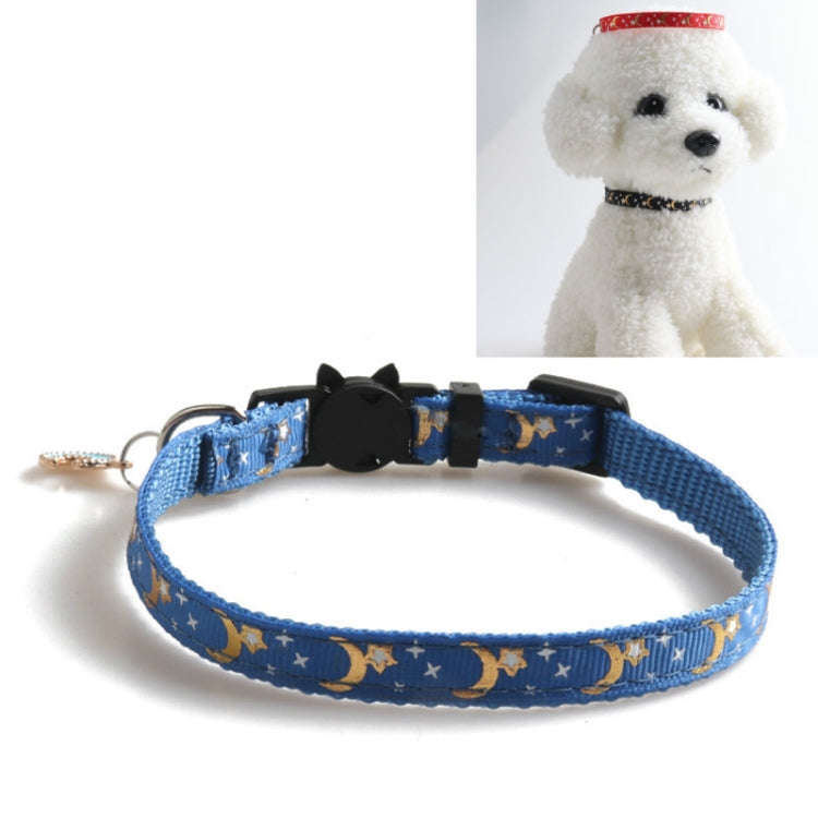 Pet Collar Webbing Cat Collar Star Moon with Pendant, Size:1x28cm(Blue)