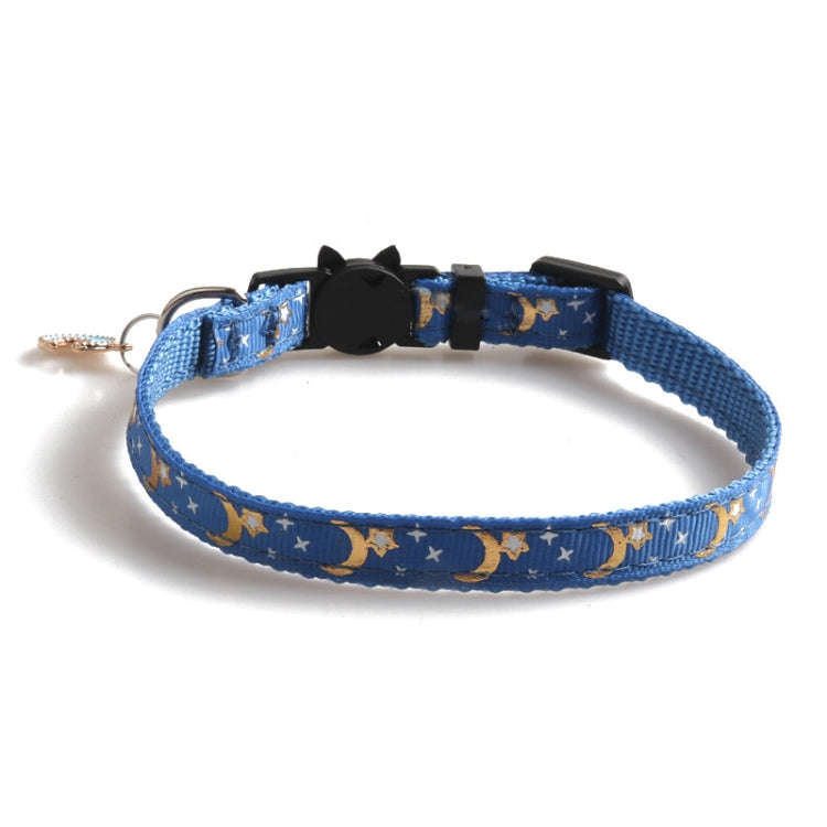 Pet Collar Webbing Cat Collar Star Moon with Pendant, Size:1x28cm(Blue)