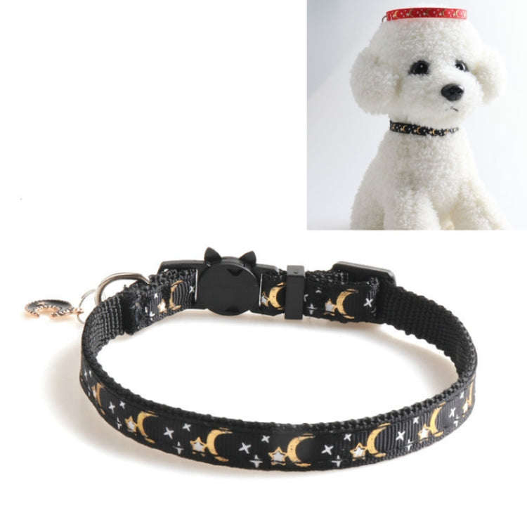 Pet Collar Webbing Cat Collar Star Moon with Pendant, Size:1x28cm(Black)