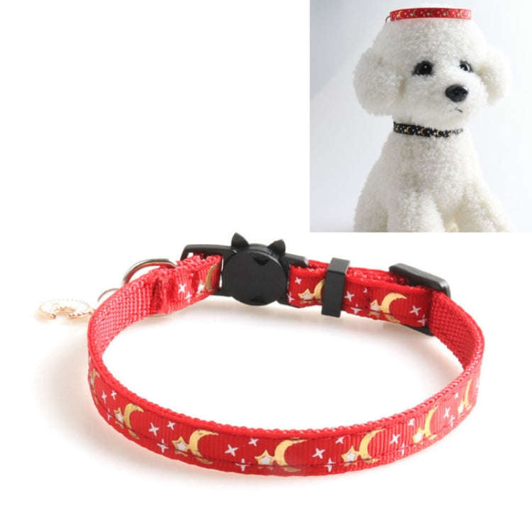 Pet Collar Webbing Cat Collar Star Moon with Pendant, Size:1x28cm(Red)