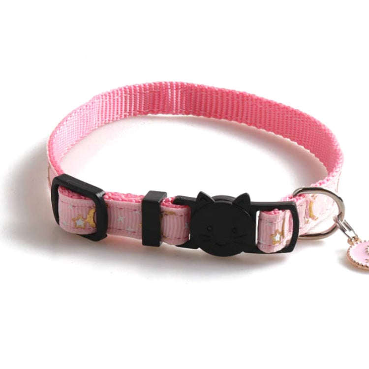 Pet Collar Webbing Cat Collar Star Moon with Pendant, Size:1x28cm(Blue)