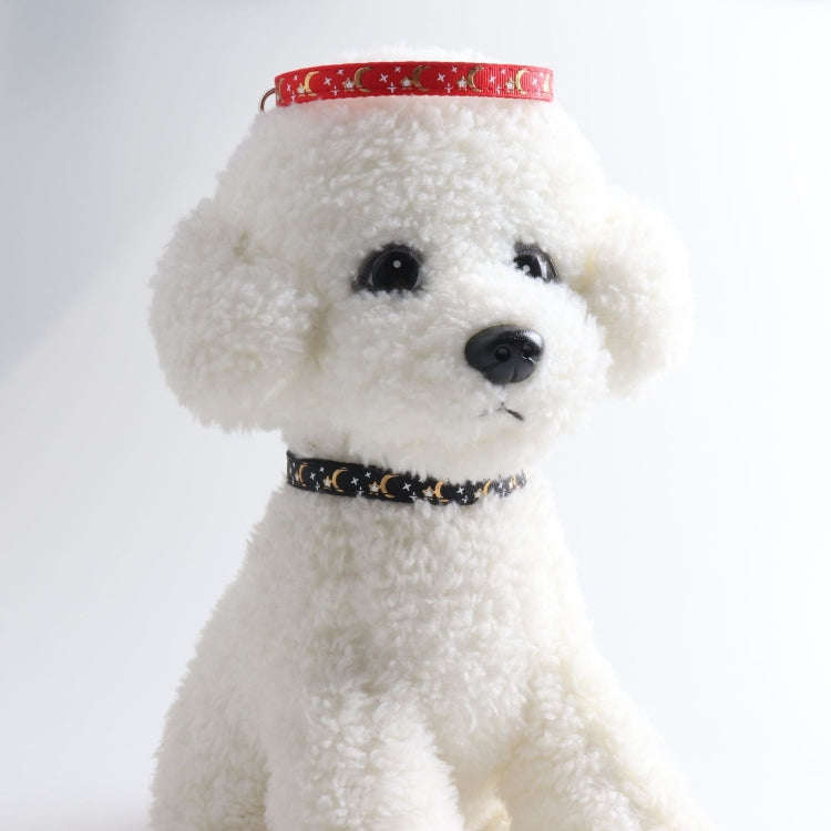 Pet Collar Webbing Cat Collar Star Moon with Pendant, Size:1x28cm(Red)