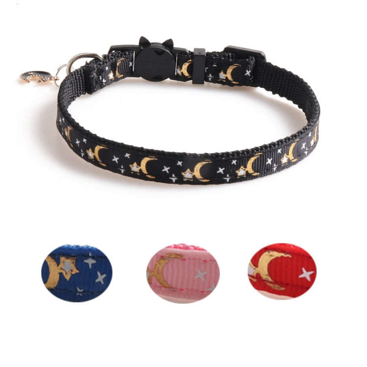 Pet Collar Webbing Cat Collar Star Moon with Pendant, Size:1x28cm(Blue)