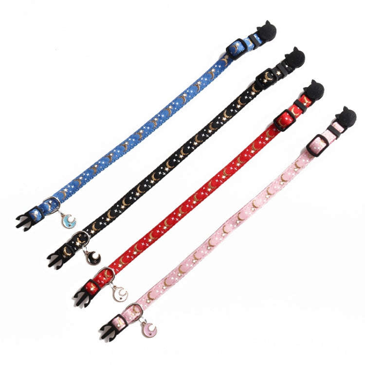 Pet Collar Webbing Cat Collar Star Moon with Pendant, Size:1x28cm(Blue)