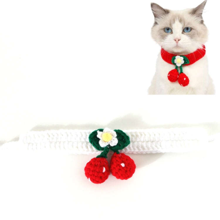 Pet Handmade Knitted Wool Cherry Cat Dog Collar Bib Adjustable Necklace, Specification: S 20-25cm...