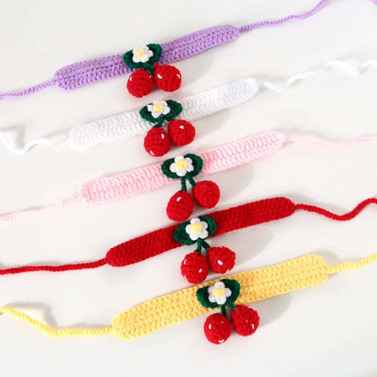 Pet Handmade Knitted Wool Cherry Cat Dog Collar Bib Adjustable Necklace, Specification: S 20-25cm...
