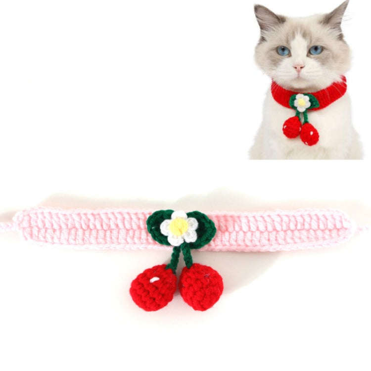 Pet Handmade Knitted Wool Cherry Cat Dog Collar Bib Adjustable Necklace, Specification: M 25-30cm...