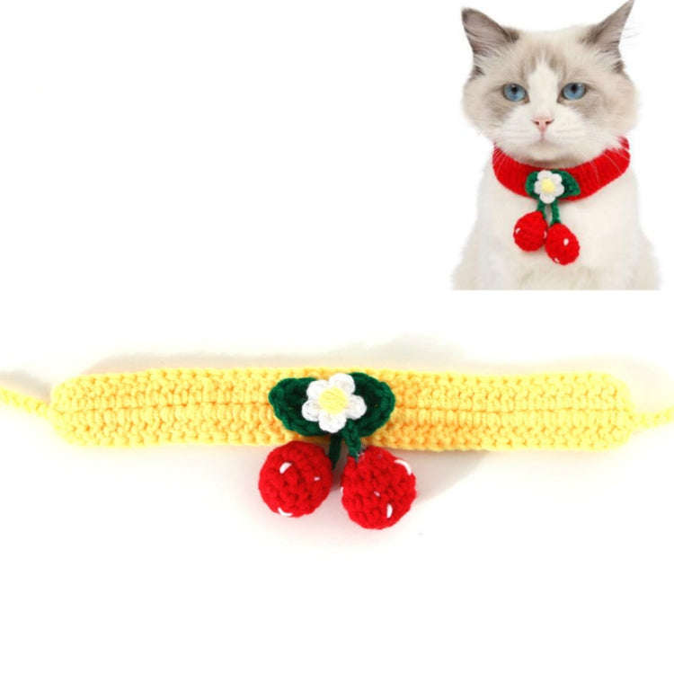 Pet Handmade Knitted Wool Cherry Cat Dog Collar Bib Adjustable Necklace, Specification: M 25-30cm...