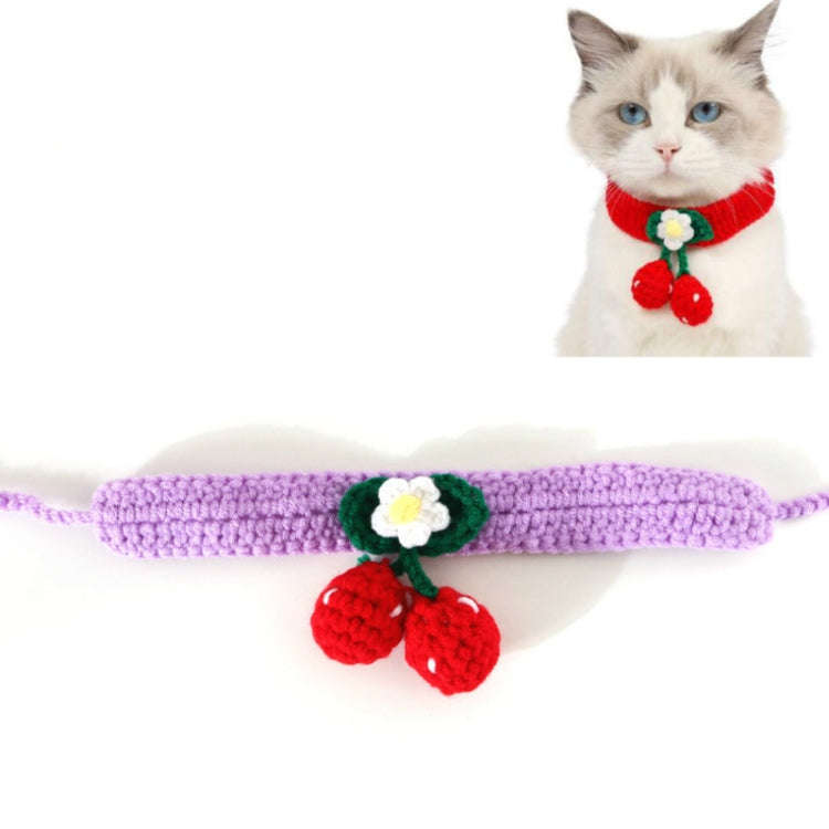 Pet Handmade Knitted Wool Cherry Cat Dog Collar Bib Adjustable Necklace, Specification: M 25-30cm...