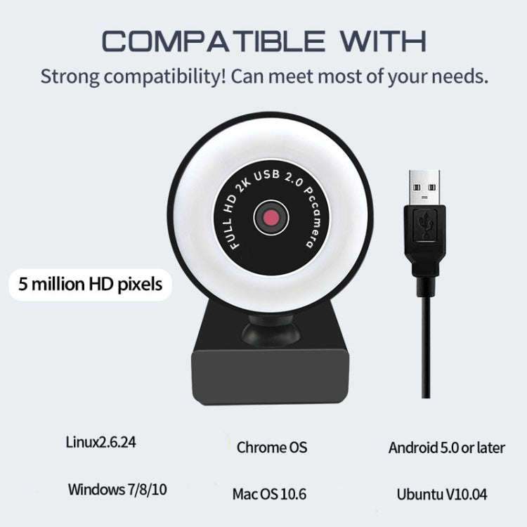 A9mini USB Drive-Free HD Fill Light Camera with Microphone, Pixel: 5.0 Million Pixels 2K Auto Focus