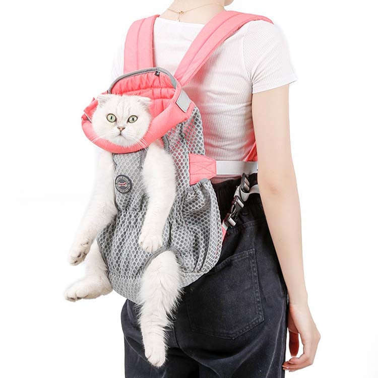Doglemi Pet Outing Backpack Dog Shoulder Chest Bag Breathable Mesh Dog Cat Bag, Size:L(Pink Gray)