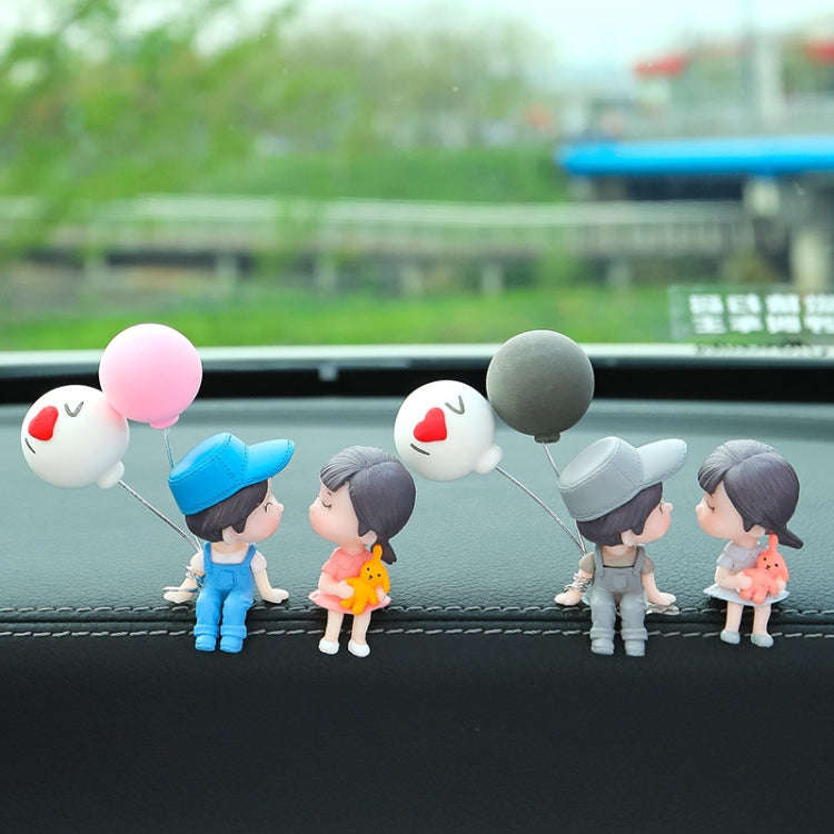 In Car Ornament Lovely Kissing Couple Doll, Colour:Gray Couple + Gray Balloon + Blue Pink White B...