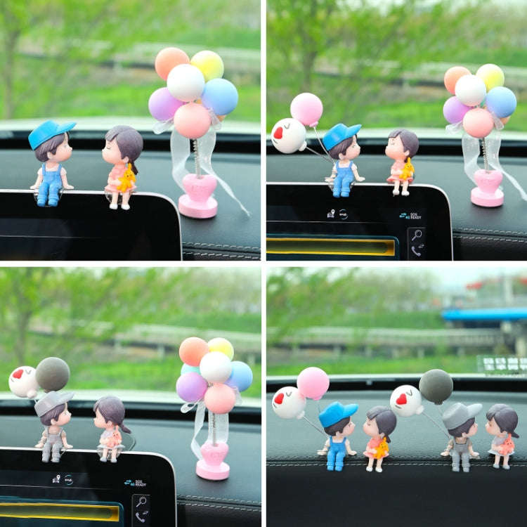 In Car Ornament Lovely Kissing Couple Doll, Colour:Gray Couple + Gray Balloon + Blue Pink White B...