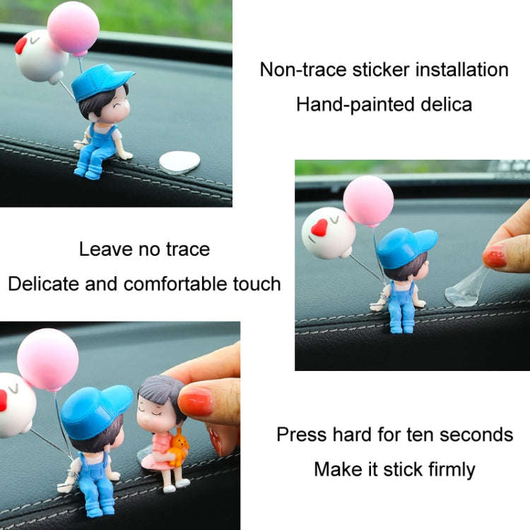 In Car Ornament Lovely Kissing Couple Doll, Colour:Gray Couple + Gray Balloon + Blue Pink White B...